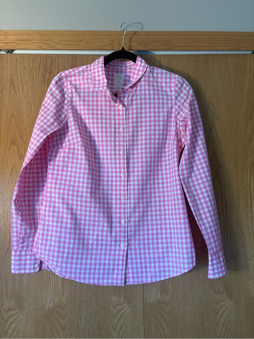 J. Crew Pink and White Gingham Button-Down